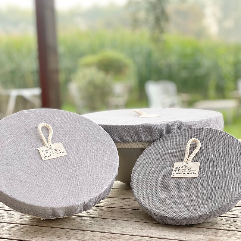 Trio de couvre-plats lavables en lin Gris perlé - Ø21cm - 27cm - 33cm