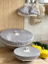Trio de couvre-plats lavables en lin Gris perlé - Ø21cm - 27cm - 33cm