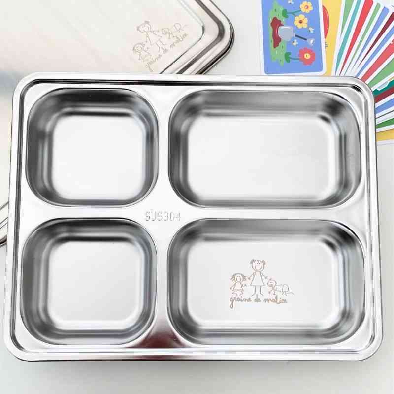 Canteen tray with lid - 4 compartments - Stainless steel