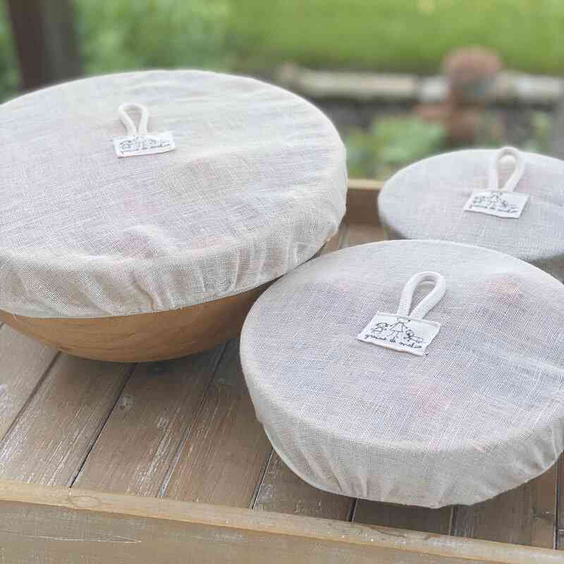 Trio of washable linen bowl covers - Ø21cm - 27cm - 33cm