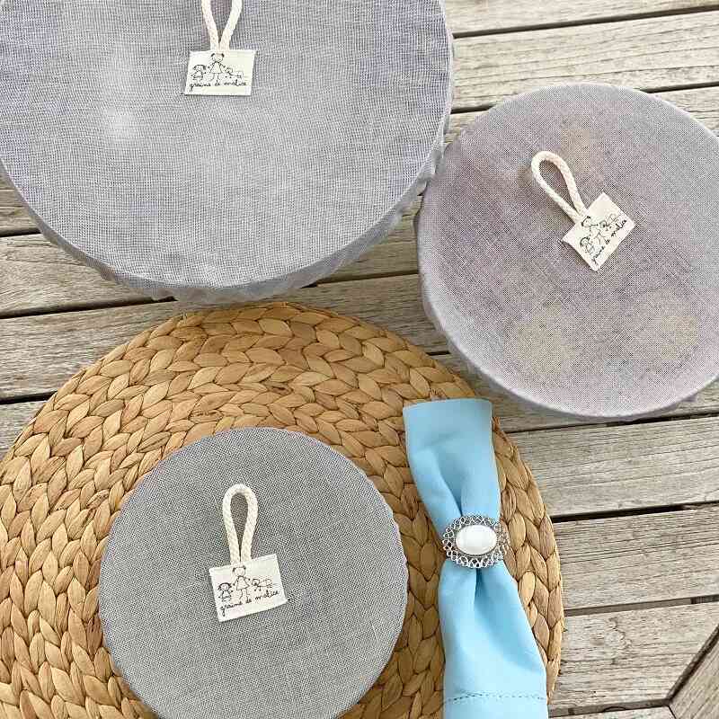 Trio of washable linen bowl covers Grey - Ø21cm - 27cm - 33cm